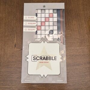Scrabble Grand Edition Board Game Brown Wood Rotating Large Board New